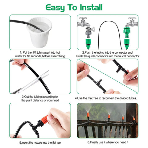 DIY Auto Drip Irrigation Kit 1/4 Inch, 50 Feet For Greenhouses And Gardens, Adjustable Mist Or Columnar Nozzle, Water Saving System For Plants And Lawns, Easy Setup, Durable, Low Maintenance Irrigation Solution