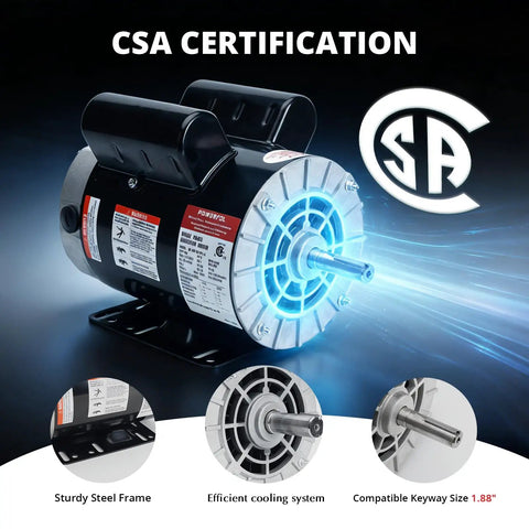 2 HP Single Phase Electric Motor for Air Compressors Dual Voltage 115 Volt and 230 Volt 3450 RPM 56 Frame