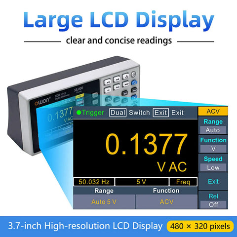 Large LCD display of Pro Grade High Accuracy Digital Multimeter With 55000 Count Range USB And RS232 Interface Desktop Lab Meter