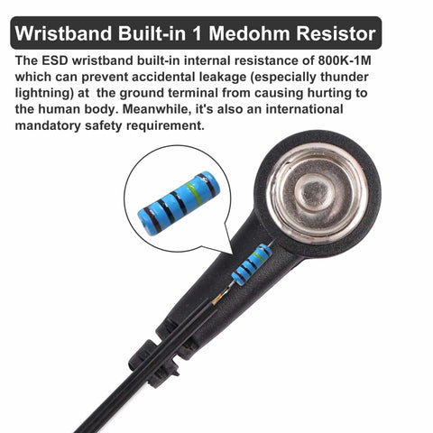 Close-up of resistor in Grounded Outlet Plug And Anti Static Wrist Strap Kit For PC Builds with description text