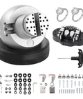 Ball Vise Engraving Kit With 5 Inch Clamp Pro Grade 360 Degree Swivel Block Vise 69 Piece Attachment Set visible in chrome steel.