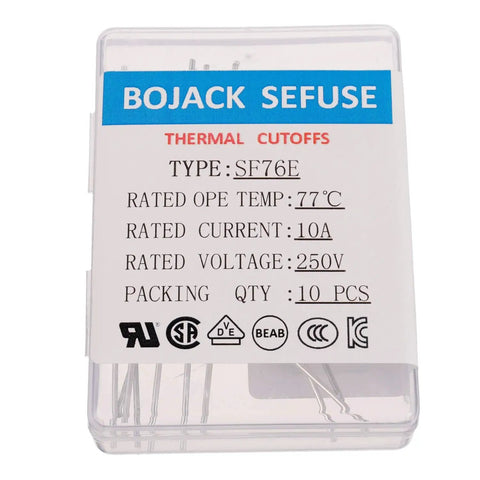 SF76E 77 Degrees Celsius Thermal Fuse 10A 250V Pack of 10 Pro Grade Thermal Cutoffs for Electronics and Appliances No Nonsense High Temp Safety Protector Fast Action Organic Type for Reliable Circuit Protection, in plastic case