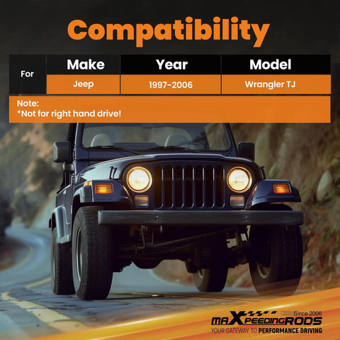 Adjustable Rear Track Bar For Jeep Wrangler TJ 1997 To 2006 Fits 1 To 6 Inch Lift Length Adjusts 31.37 To 34 Inches Direct Replacement To Stop Axle Lateral Movement And Beefed Up Handling For Tough Off Road. Jeep Wrangler TJ 1997-2006 compatibility graphic, not for right-hand drive