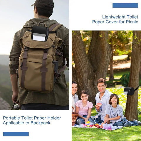 Waterproof Hanging Toilet Paper Holder Cat Proof Roll Case Storage Bag With Adjustable Strap on a backpack outdoors