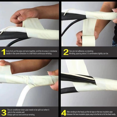 Hands demonstrating installation of Pipe Insulation Tubing One Quarter By Three Eighths Inch, Six Foot Foam Shield for AC units.