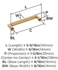 Dimensions diagram of Transitional Champagne Bronze Cabinet Pull, 5-1/16 Inch Center-To-Center, highlighting key measurements.