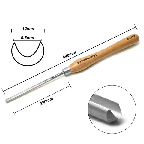 Top Notch M2 High Speed Steel Cryogenically Treated Bowl Gouge For Woodturning with beech wood handle, 540mm long, 12mm width.