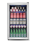 Front view of 116 Can Beverage Cooler with Glass Door for Soda, Beer or Wine, Digital Thermostat, LED Interior Light, Adjustable Shelves