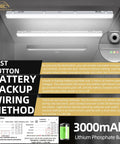 4Ft Led Vapor Tight Emergency Light With Battery Backup Tri Level Microwave Motion Sensor Dimmable Shop Light IP65 Waterproof Industrial Stairwell Fixture Built Different showing test button and battery backup features.
