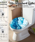 Round Toilet Seat Replacement, Slow-Close, Bathroom with adjustable hinges and blue marble design on standard toilet.