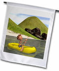 Cartoon Man Rowing On Ocean Inflatable Raft Garden Flag 18x27 Inch One Sided Printed Polyester Outdoor Decor For Flags Walls Ceilings Banisters Easy To Hang On Porch Patio Or Garden