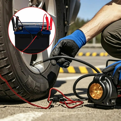 Heavy Duty Alligator Clamp Extension Cable To Female Cigarette Lighter Socket Adapter used for inflating a tire with battery connection.