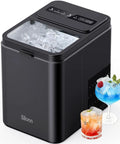Self Cleaning Countertop Ice Maker Slams Out Bullet Ice In Six Minutes Whisper Quiet Operation with iced drinks beside it.