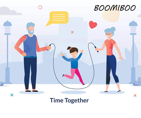 Illustration of family using adjustable jump rope with ball bearing speed rope for men women kids tangle free skip rope for cardio.