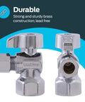 One Half Inch FIP To Three Eighth Inch OD Compression Quarter Turn Angle Stop Valve In Chrome Brass Plumbing Fitting