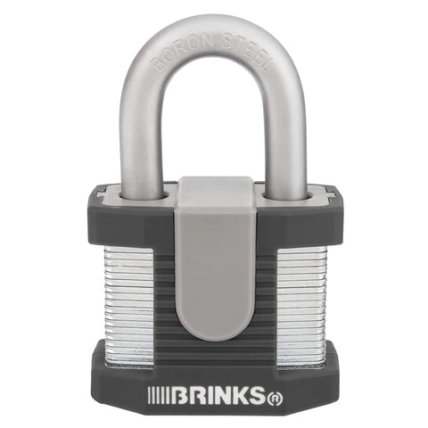 Front view of 50mm Laminated Steel Padlock 2 Pack With Beefy Boron Shackle, Stainless Steel Ball Bearing Lock, Soft Touch TPE Cover