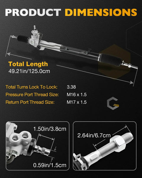 Dimensions of Heavy Duty Hydraulic Power Steering Rack And Pinion Replacement For 2000 2006 Toyota Tundra 3.4L 4.0L 4.7L And 2001 2007 Toyota Sequoia 4.7L Steering Gear Rack Assembly Replaces OE 97 1618 442500C010 442500C020