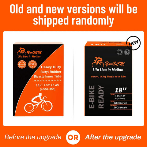 Two Pack Heavy Duty Bike Tubes For 18 Inch Rims 18x1.75 To 18x2.25 With AV Schrader Valve 32mm 45/57-355 box packaging
