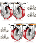 Heavy Duty Swivel Plate Caster Set Of Four Featuring Silent Polyurethane Wheels Dual Ball Bearing Steel Hubs with fasteners