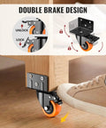 Rock Solid 2 Inch Side Mount Caster Wheels Set Of Four With Reinforced L Bracket showing double brake design for secure locking.
