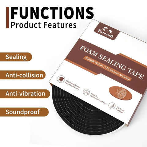 Pro Grade Closed Cell Foam Tape Strips 1 4 By 1 4 Inch Full 30 Foot Spread Weather Resistant Neoprene Gasket roll with features shown.