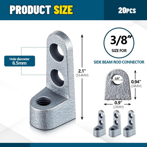 Solid 20 Pack Side Beam Clamps For Heavy Duty Scaffolding Works With 3/8 Inch Rods Strong Malleable Iron Pipe Supports Built Tough For Any Job, 20pcs, 6.5mm hole