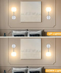 Chrome Battery Operated Wall Sconces Set of 2, Rechargeable Wireless Wall Lights with Milky White Frosted Glass in UP and DOWN lighting.