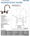 Hampton Bridge Sink Faucet Featuring A Slick Matte Antique Copper Finish With Smooth As Butter Lever Handles specs sheet with dimensions.
