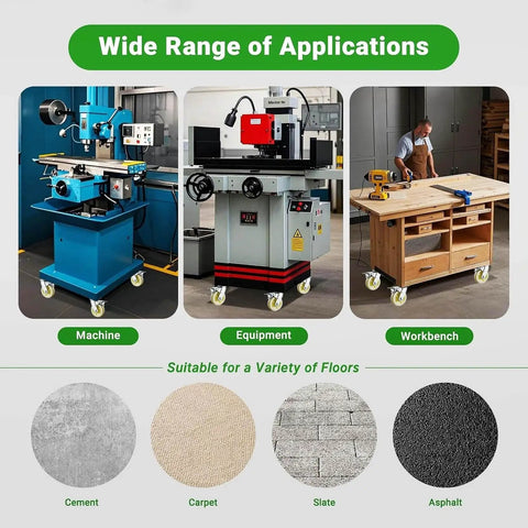 Heavy Duty Eight Inch Nylon Swivel Casters With M20 Threaded Stem And Locking Brakes Rock Solid Double Ball Bearings Rolls Like A Dream Set Of Four For Workshop Carts on machines and workbench