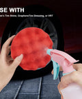 Spraying liquid on a Two Pack Large Tire Shine Applicator Pad With Hex Grip for Even Coats of Tire Shine before car detailing