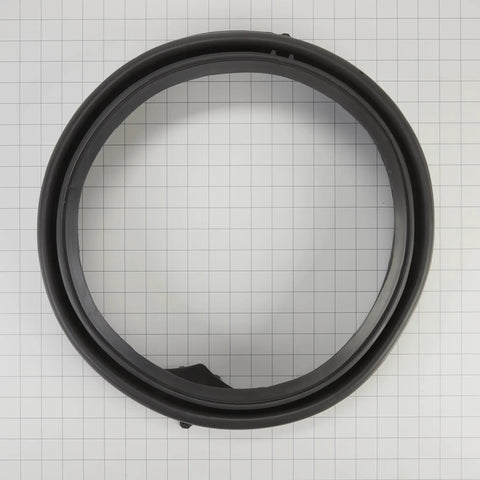 Genuine OEM Front Load Washer Door Boot Seal Replacement Part Direct Fit Easy Install on grid background, top view.