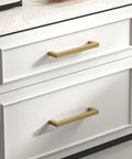 Champagne Bronze Cabinet Handles 25 Pack 5 Inch Square Drawer Pulls on white kitchen drawer