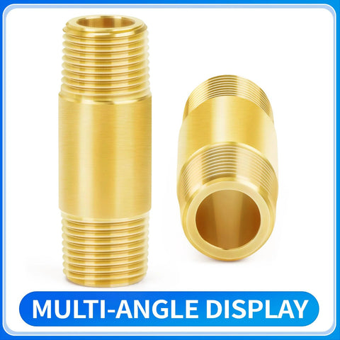 Brass pipe nipples, 1/2 in NPT male x 1/2 in NPT male, 2 in long, 2-pack