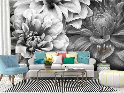 Dahlia Flowers Monochrome Black And White Canvas Wall Mural Self Adhesive Peel And Stick For Living Room Decor Premium Canvas Print
