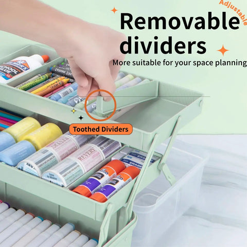 No Sweat Portable Craft Organizer Box With Adjustable Dividers For Tools Medicine Sewing Supplies Foldable Plastic Storage Container In Chill Haze Green Finish