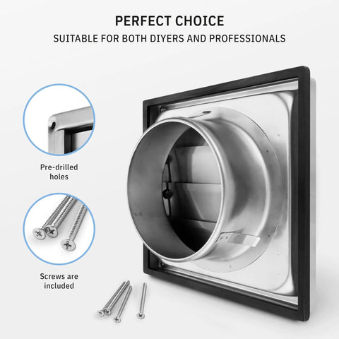 4 Inch Outdoor Stainless Steel Dryer Vent Cover With Moving Flaps Rust Resistant Exterior Grille, screws shown