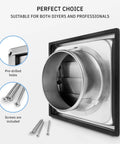6 Inch Outdoor Dryer Vent Cover With Moving Flaps Stainless Steel Grille shown with included screws and pre-drilled holes