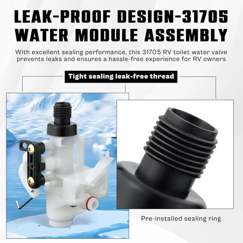 Freeze Resistant RV Toilet Water Valve Kit For RV Toilets Like Aqua Magic V Built Tough With High Impact PP Construction Cold Weather Ready Replacement Part Compatible With 31653 31688 31705 Series Durable Quick Install Valve, 31705 threaded valve