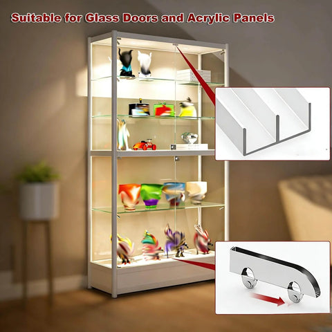 Glass display cabinet with Double Track Sliding Door Hardware Kit For 3 To 5mm Glass Or Wood Doors Aluminum Bypass Track system.
