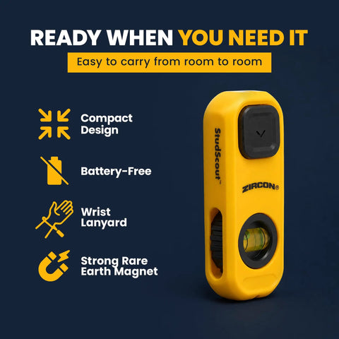 Magnetic Stud Finder With Built In Level And Marker battery-free yellow compact tool with rare earth magnet and wrist lanyard
