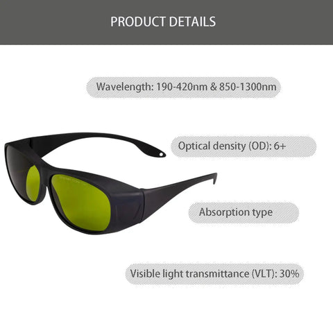 Pro Grade 1064Nm Laser Eye Protection Goggles OD6 Plus Safety Glasses For Laser Engravers Black Frame Green Tint