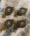 Brass Cabinet Knobs Set With Vintage Mushroom Backplates Easy Install Dresser Pull Handles For Kitchen Cupboard Wardrobe Cabinets Gold Finish Retro Style 4 Pieces on soft textile background
