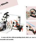 Badass Heavy Duty Belt Grinder And Sander Polisher With Variable Speed Setup For Knife Sharpening Rust Removal And Metalworking Featuring A 72X2 Inch Sanding Belt And Rock Solid Dual Work Stands Powering Up At 220V For Serious Shop Hustle, with three removable grinding wheels.