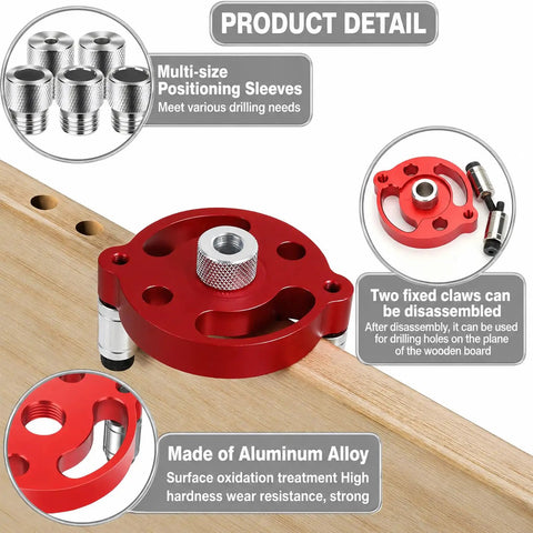 Self Centering Dowel Jig Kit For Knockout Drill Guide Locator Alignment With Heavy Duty Bushings, aluminum alloy body with positioning sleeves.