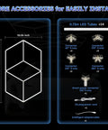 Large Hexagon Diamond LED Ceiling Lights For Garages, Shops, Offices, And Auto Repair Bays, Bright Even Illumination With Wide Area Coverage From A Diamond Grid Design Ideal For Retail Stores And Conference Rooms One Pack image showing dimensions and accessories including connectors and power cord.