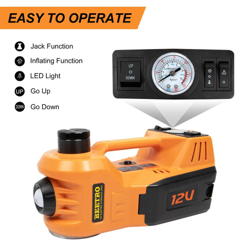 5 Ton 12V Electric Car Jack Kit With Portable Wrench And Tire Inflator Pump, LED Work Light And Warning Light, 4 In 1 Emergency Tire Change For SUV MPV Sedan, Garage Repair, Compact Yet Powerful