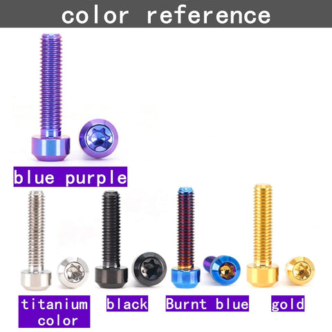 Aviation Grade Titanium Cone Head Screws Torx Anti Theft 4 Pack M4 M5 M6 M8 Burnt Blue CNC Machined color options