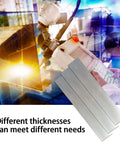 304 Stainless Steel Pro Grade Shim Stock Set 1 Inch Wide 6 Inches Long 0.001 0.0015 0.002 Inch Thickness Three Piece Kit For Precise Spacers Calibrations And Light Metal Shimming Needs shown over technical background