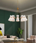 White Horn Pendant Chandelier Featuring Brass Accents And Glass Shades Adjustable Hanging Chain For Modern Farmhouse Living Room Bedroom Hallway Decor Eye Catching Statement Piece Amp Up Your Space Vibe Today in stylish living room.