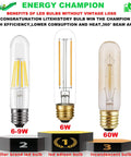 Comparison of 6-9W and 60W LED Edison bulbs, highlighting energy efficiency and design benefits